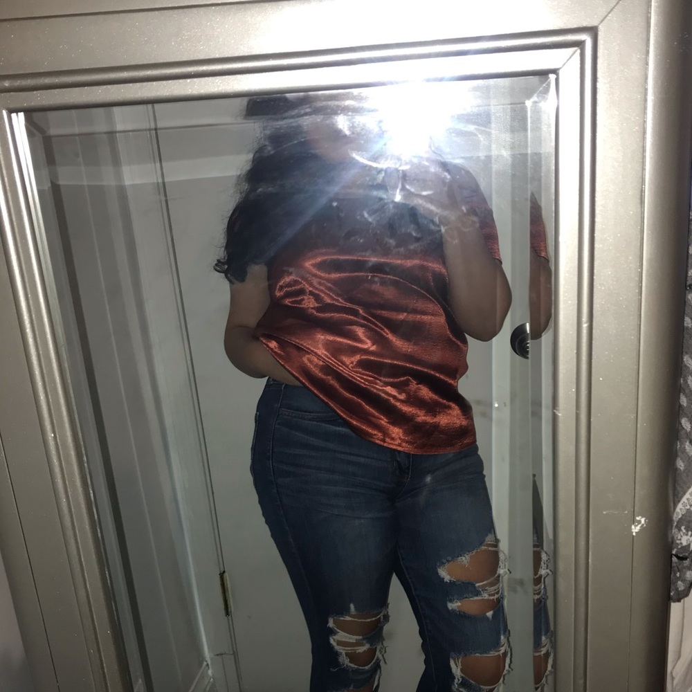 Over the shoulder satin shirt